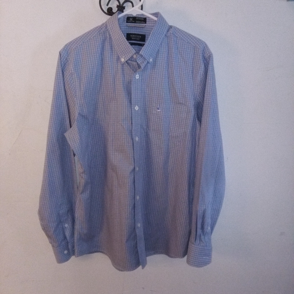 Nordstrom Men's Shop Trim Fit Button Up Dress Shirt Wrinkle Free 100% Cotton LG